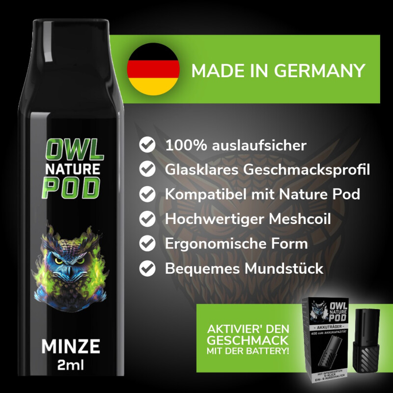 Minze Pod - Prefilled Pod 2 ml (Kompatibel mit OWL Nature Pod & Ultrapod) 0 mg