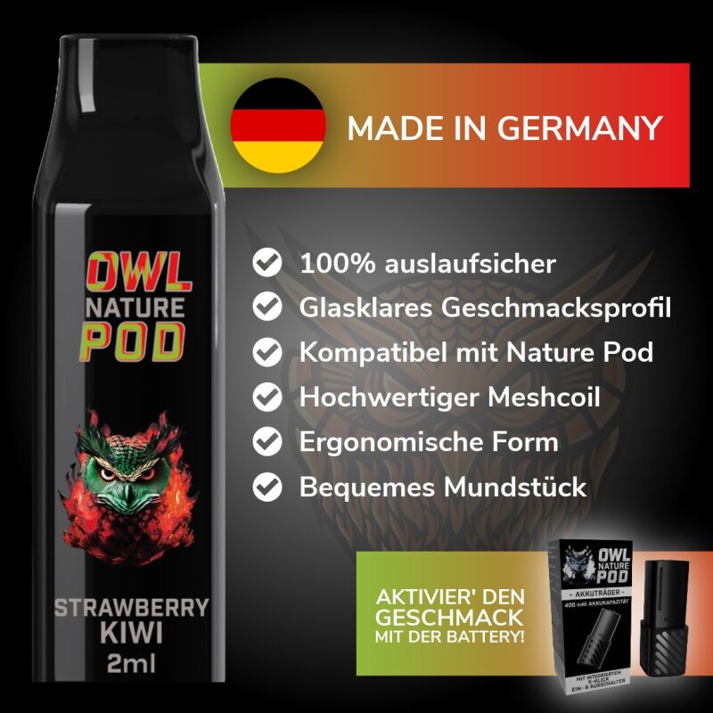 Strawberry Kiwi Pod - Prefilled Pod 2 ml (Kompatibel mit OWL Nature Pod & Ultrapod) 0 mg
