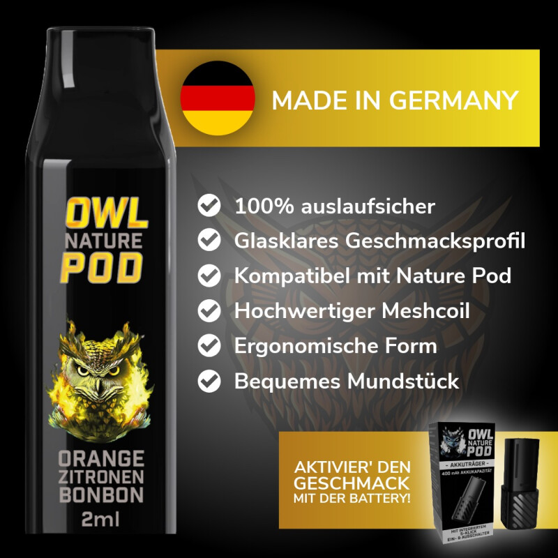 Orange Zitronenbonbon Pod - Prefilled Pod 2 ml (Kompatibel mit OWL Nature Pod & Ultrapod) 10 mg