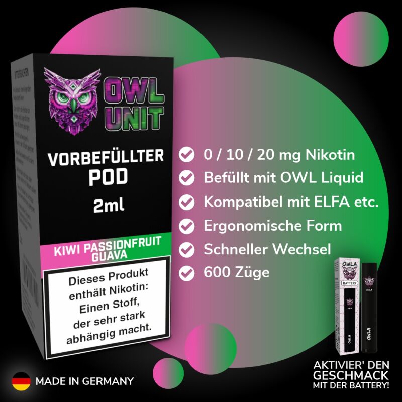 Kiwi Passionfruit Guava Pod | Prefilled Pod 2 ml (OWL SALT Style) 0 mg