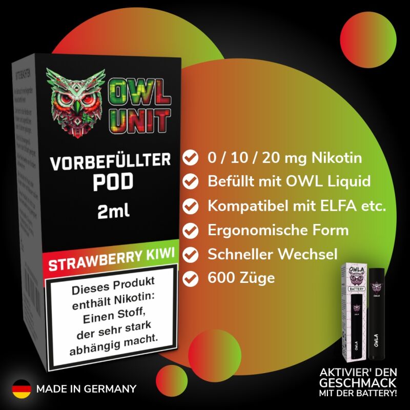 Strawberry Kiwi Pod | Prefilled Pod 2 ml (OWL SALT Style) 0 mg