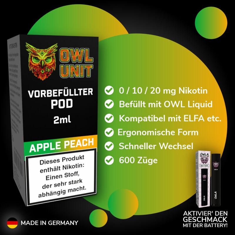 Apple Peach Pod | Prefilled Pod 2 ml (OWL SALT Style) 10 mg