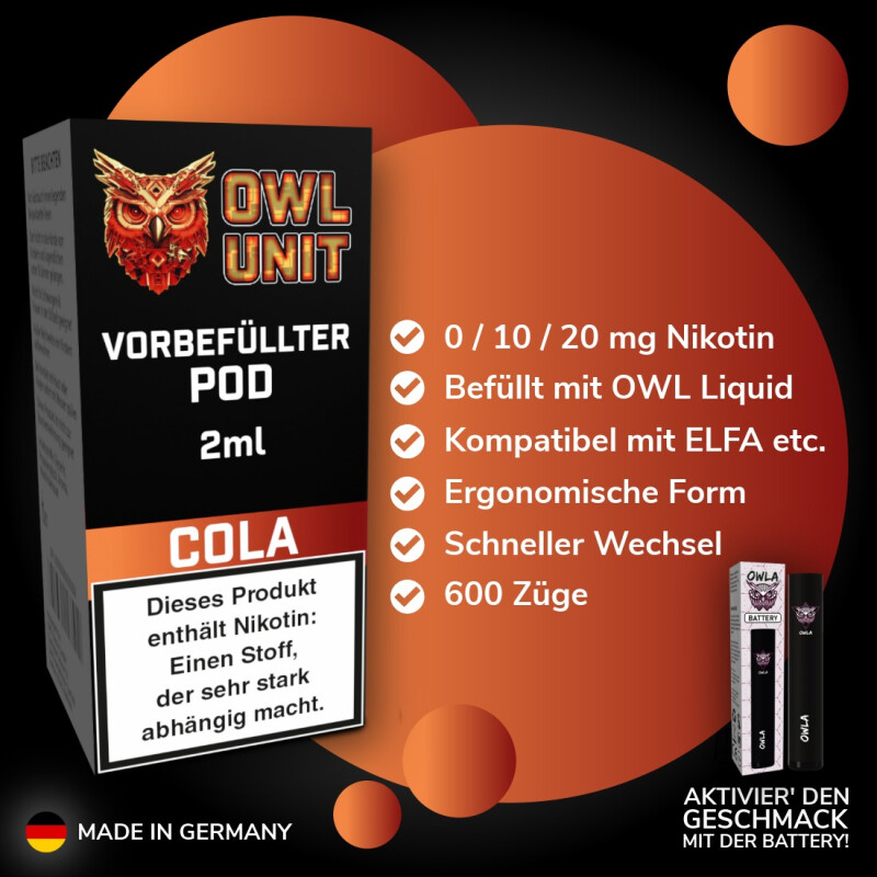 Cola Pod | Prefilled Pod 2 ml (OWL SALT Style) 10 mg