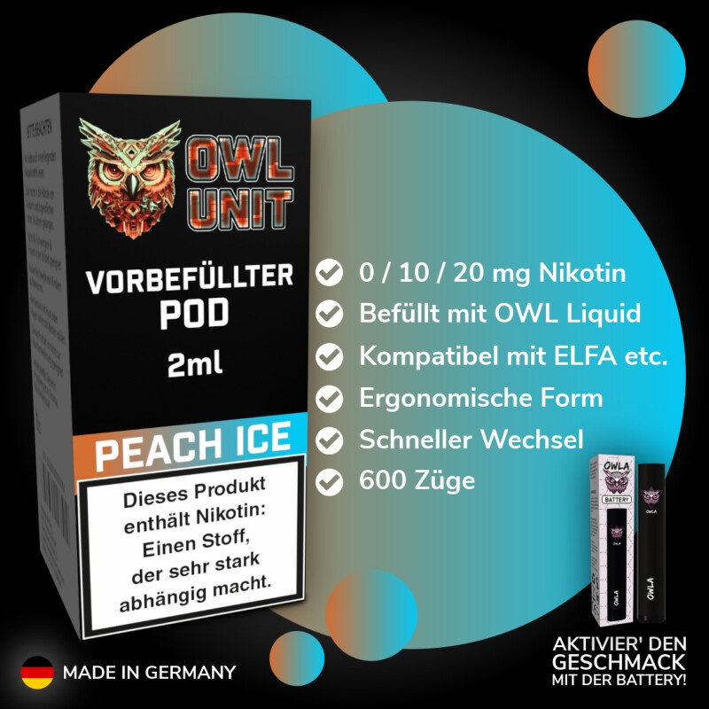 Peach Ice Pod | Prefilled Pod 2 ml (OWL SALT Style) 10 mg