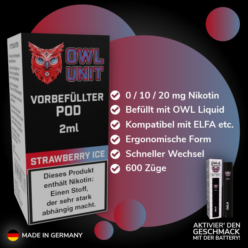 Strawberry Ice Pod | Prefilled Pod 2 ml (OWL SALT Style) 10 mg