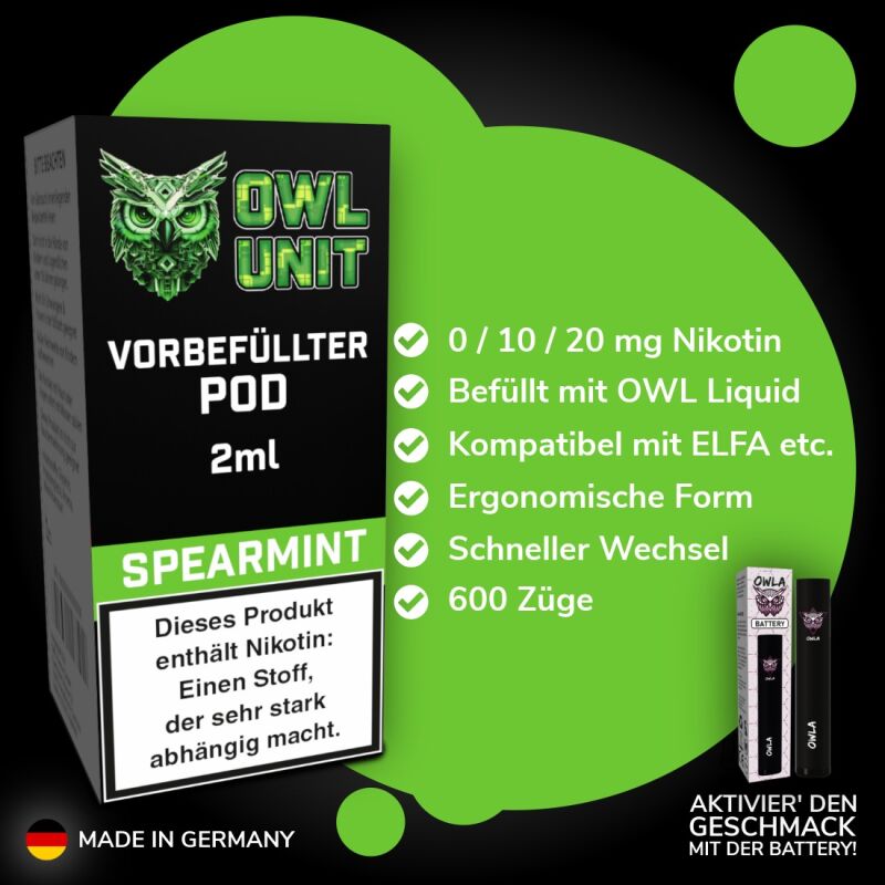 Spearmint Pod | Prefilled Pod 2 ml (OWL SALT Style) OWL Unit