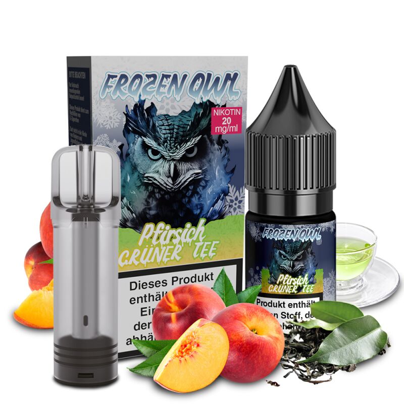Frozen OWL Bundle Pfirsich Gr?ner Tee Nikotinsalz Liquid 10 ml 20 mg inkl. CUCO Leerpod