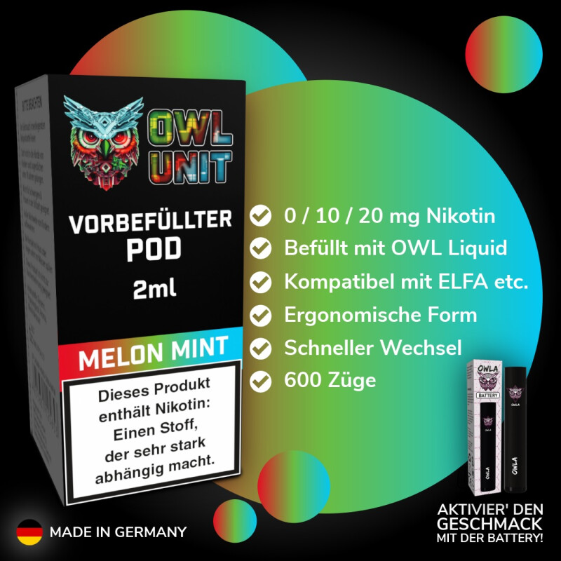 Melon Mint Pod | Prefilled Pod 2 ml (Frozen OWL Style) 10 mg