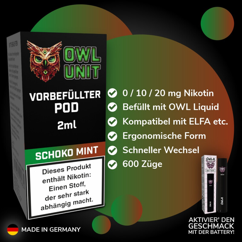 Schoko Minze Pod | Prefilled Pod 2 ml (Frozen OWL Style) 10 mg