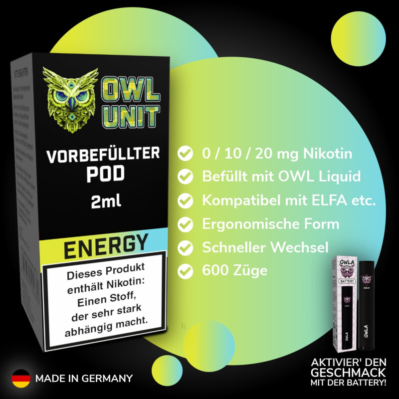 Energy Pod | Prefilled Pod 2 ml (OWL SALT Style) 10 mg