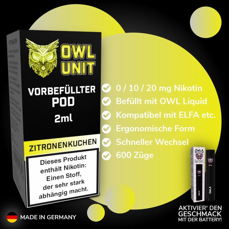 Zitronenkuchen Pod | Prefilled Pod 2 ml (OWL SALT Style) 0 mg