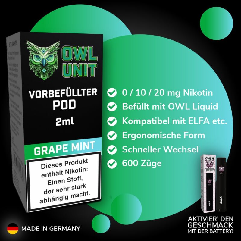Grape Mint Pod | Prefilled Pod 2 ml (Frozen OWL Style) OWL Unit