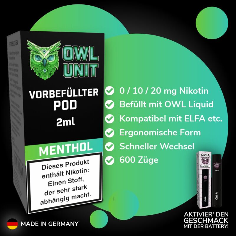 Menthol Pod | Prefilled Pod 2 ml (OWL SALT Style) OWL Unit