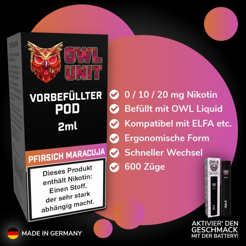 Pfirsich Maracuja Pod | Prefilled Pod 2 ml (OWL SALT Style) OWL Unit