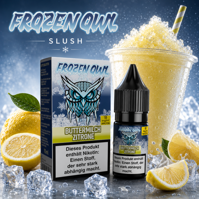 Buttermilch Zitrone Slush | Nikotinsalzliquid 10 ml (Frozen OWL) 10 mg