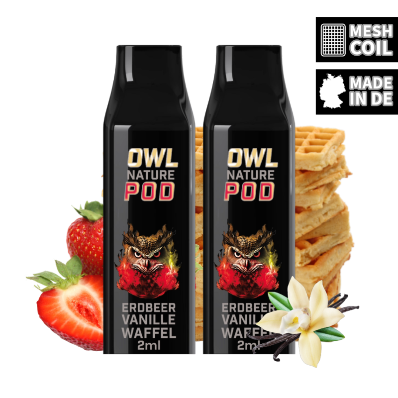 OWL Nature Pod Tankeinheit Erdbeer Vanille Waffel Geschmack 2 ml 20 mg Doppelset