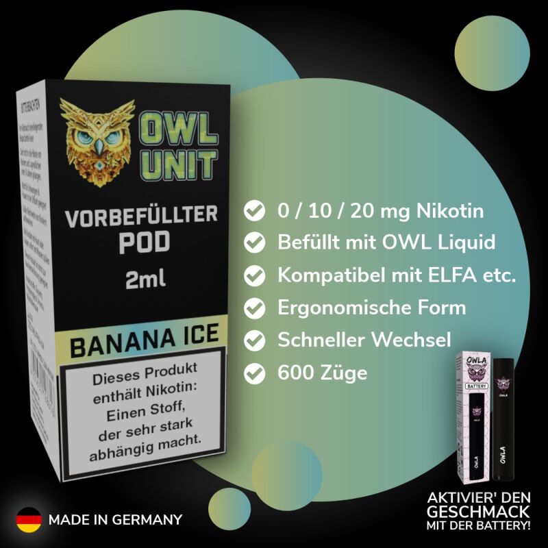 Banana Ice Pod | Prefilled Pod 2 ml (OWL SALT Style) 0 mg