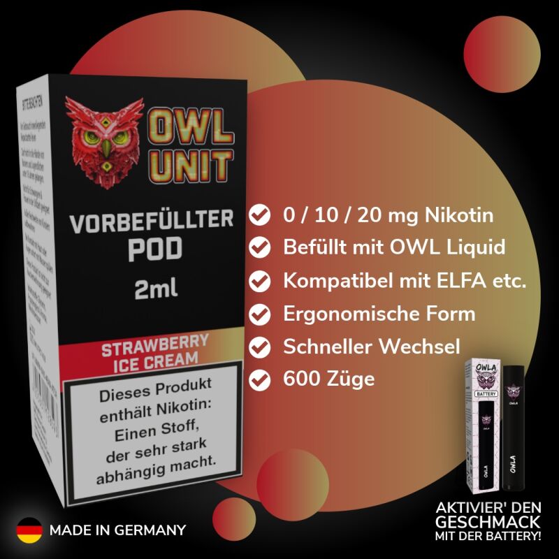 Strawberry Ice Cream Pod | Prefilled Pod 2 ml (OWL SALT Style) 0 mg