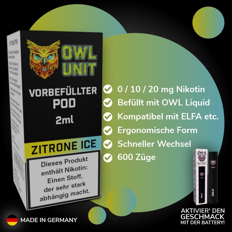 Zitrone Ice Pod | Prefilled Pod 2 ml (OWL SALT Style) 20 mg