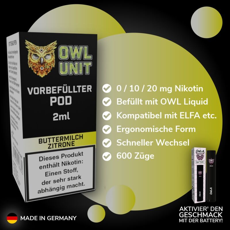 Buttermilch Zitrone Pod | Prefilled Pod 2 ml (OWL SALT Style) OWL Unit