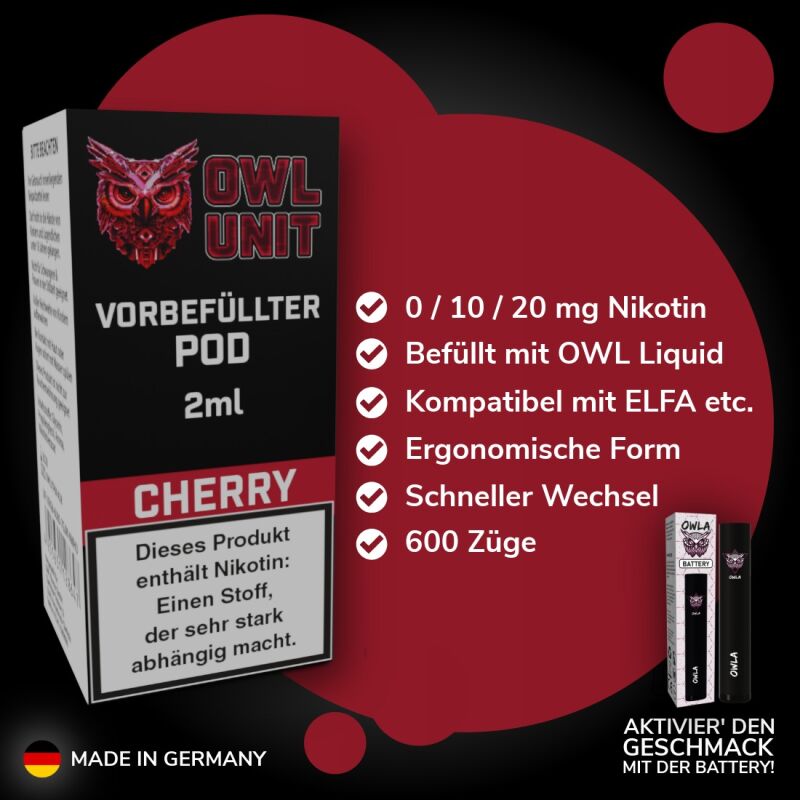 Cherry Pod | Prefilled Pod 2 ml (OWL SALT Style) OWL Unit