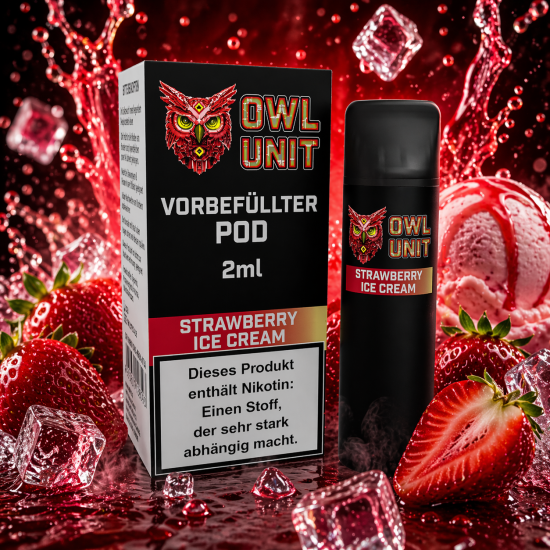 Strawberry Ice Cream Prefilled Pod OWL Unit 600 Puffs