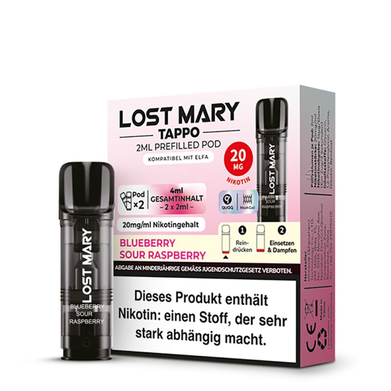 Blueberry Sour Raspberry Pod | Prefilled Pod 2ml (Kompatibel mit Lost Mary Tappo) 20 mg
