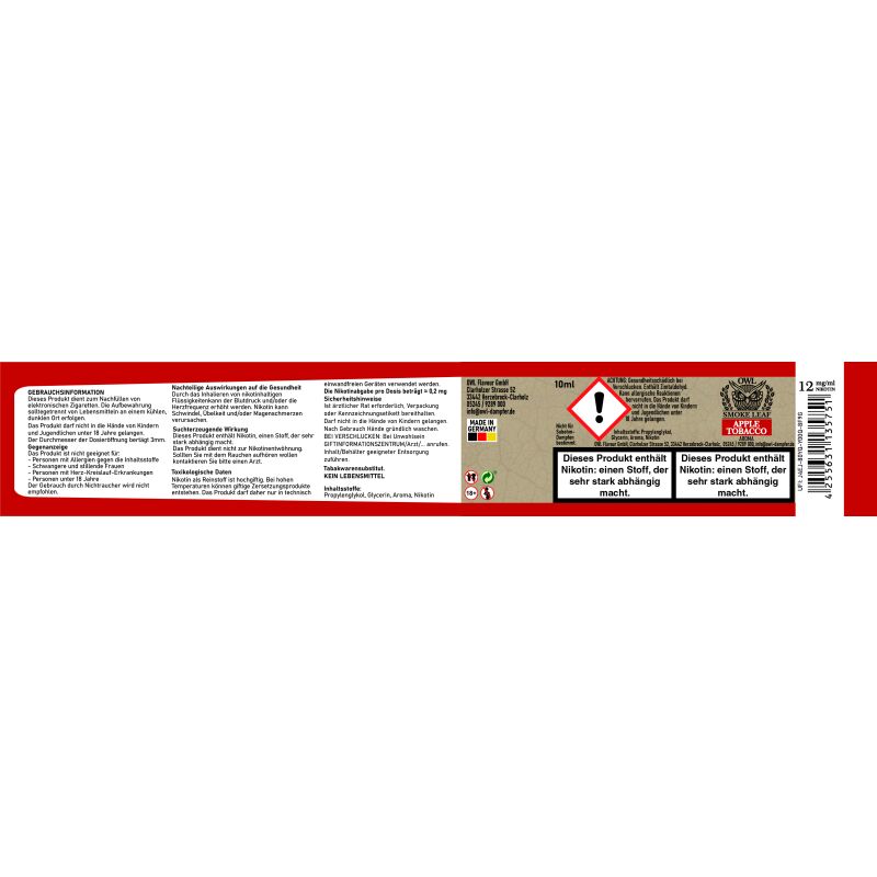 OWL Smoke Leaf Apple Tobacco Aroma Nikotinliquid 10 ml 12 mg