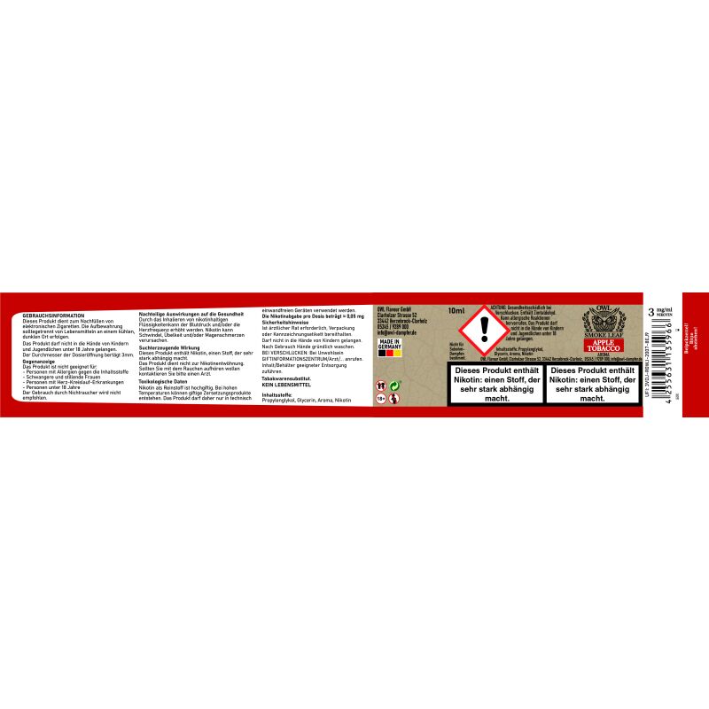 OWL Smoke Leaf Apple Tobacco Aroma Nikotinliquid 10 ml 3 mg