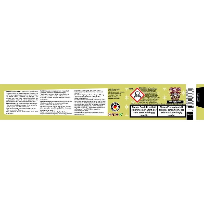Liquid Vanillekipferl Aroma - OWLIQ Winteredition 10 ml 20 mg