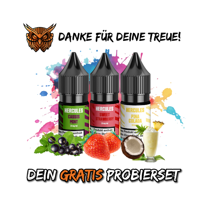 GRATIS: Dampffertige Liquids Probierset 3 Sorten Nikotinsalz á 2 ml (Hercules) 10 mg
