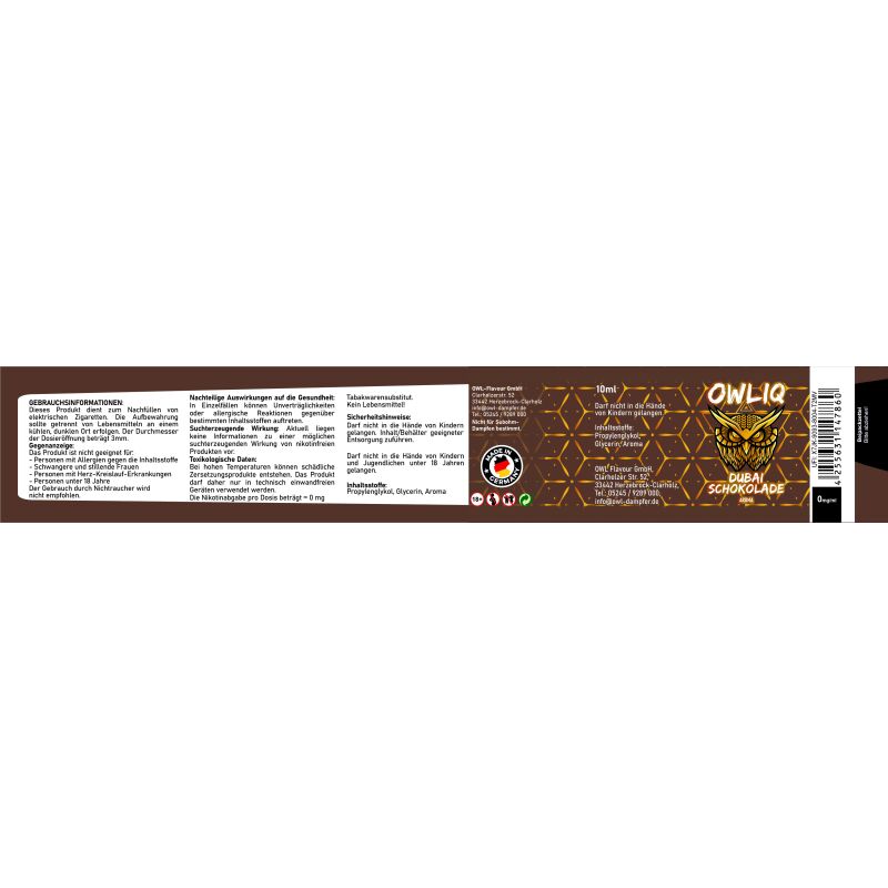 Liquid Dubai Schokolade Aroma OWLIQ 10 ml 0 mg
