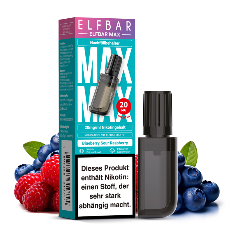 Elfbar - MAX Refill Pod 10 ml 20 mg Nikotinsalz Blueberry Sour Raspberry