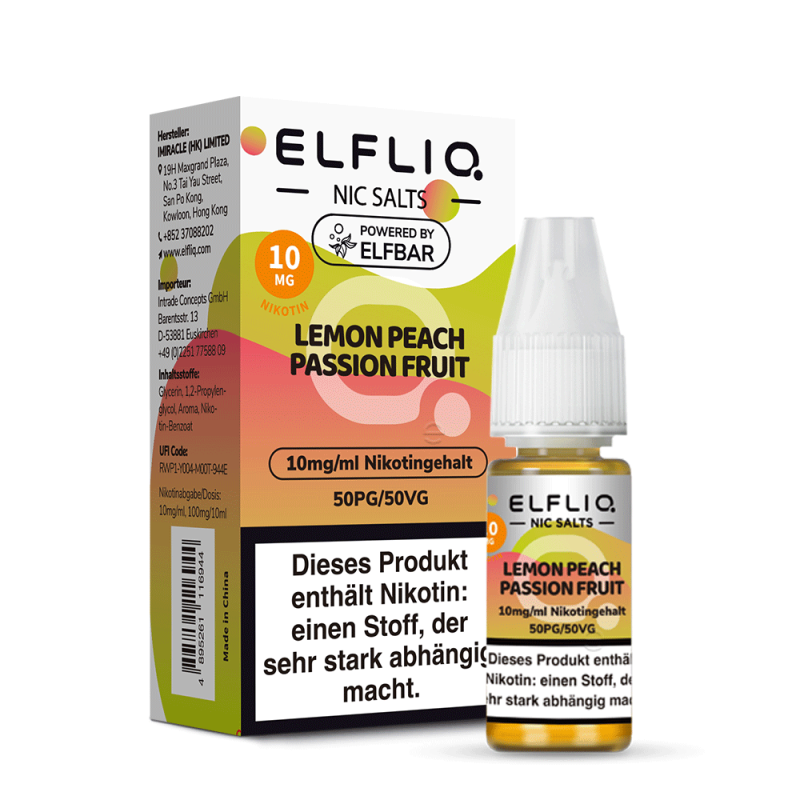 ELFLIQ Nikotinsalz Liquid 10mg Lemon Peach Passion Fruit 10 ml