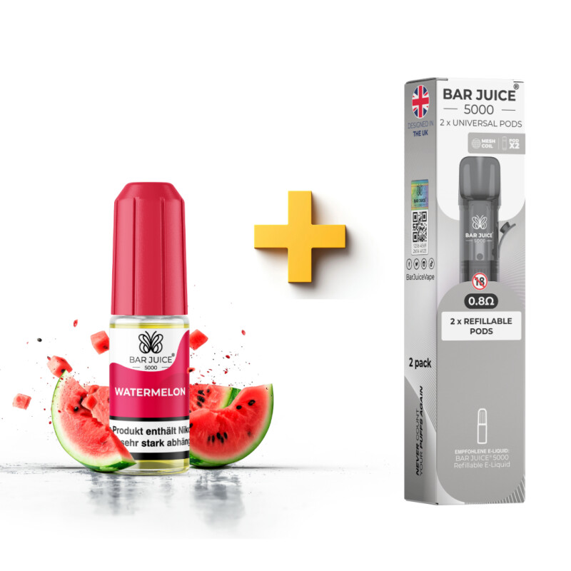 Bar Juice 5000 Nic Salt Liquid 10 ml 10 mg Watermelon + Universal Pods 0,8 Ohm Bundle