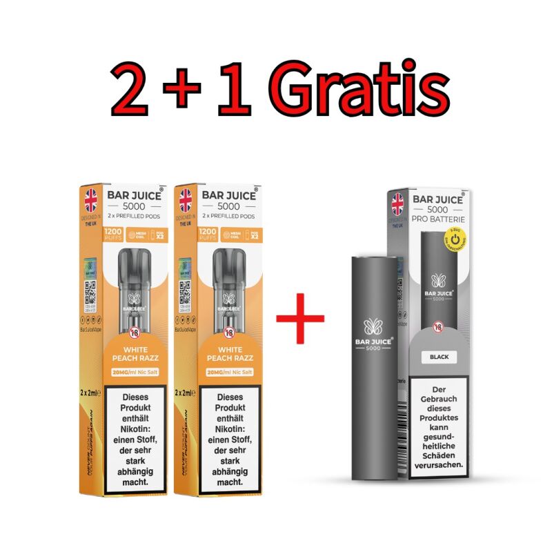 Bar Juice Prefilled Pods 20 mg/ml (4 Stück) White Peach Razz + Akku Bundle
