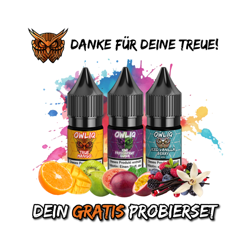 GRATIS: Dampffertige Liquids Probierset 3 Sorten Nikotinsalz á 2 ml (OWLIQ) 10 mg