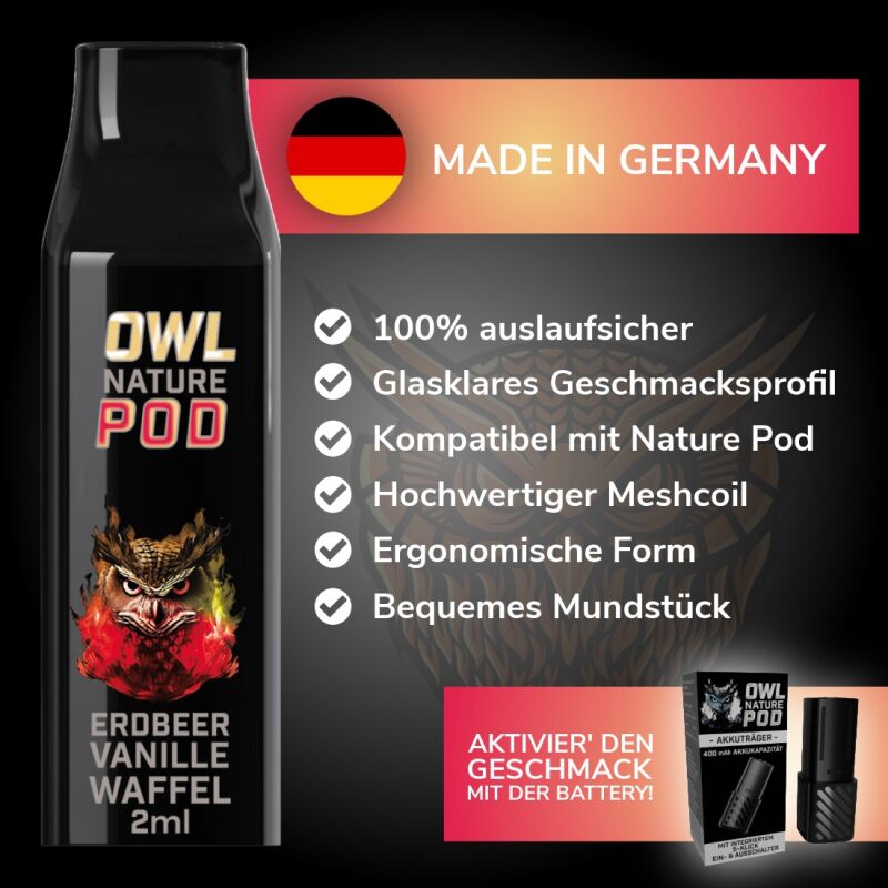 Erdbeer Vanille Waffel Pod - Prefilled Pod 2 ml (Kompatibel mit OWL Nature Pod & Ultrapod)