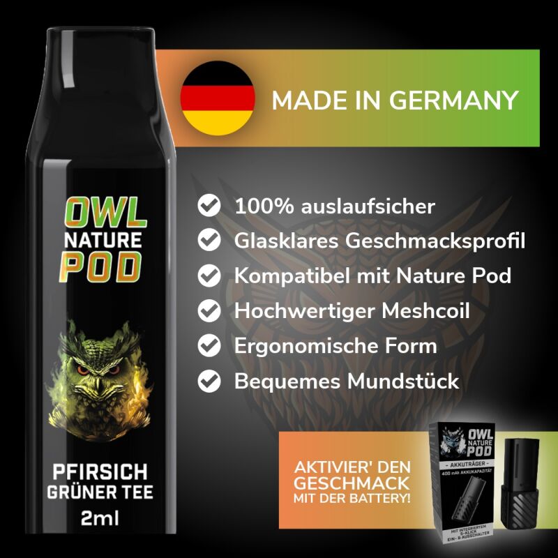 Pfirsich Grüner Tee Pod - Prefilled Pod 2 ml (Kompatibel mit OWL Nature Pod & Ultrapod)